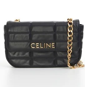 Chain Shoulder Bags Monochrome Celine Black Quilted Goatskin