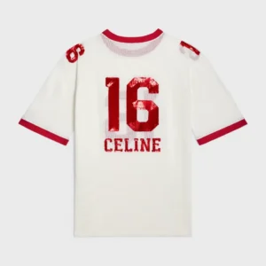 CELINE 16 EMBROIDERED T SHIRT IN JERSEY MESH